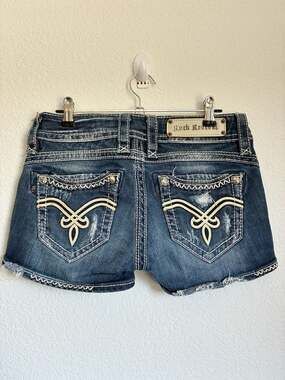 Rock Revival Becky Short Distressed Embellished Denim Cut Off Shorts Size 26